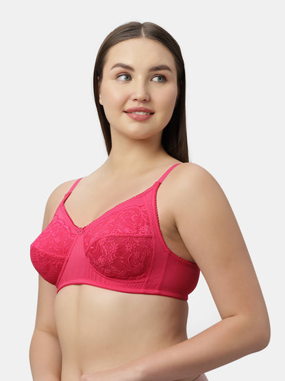 Medium Coverage Nylon Spandex Lace Fashion Bra | Non Padded Seamed Cups Wire Free Adjustable Straps - Nysh