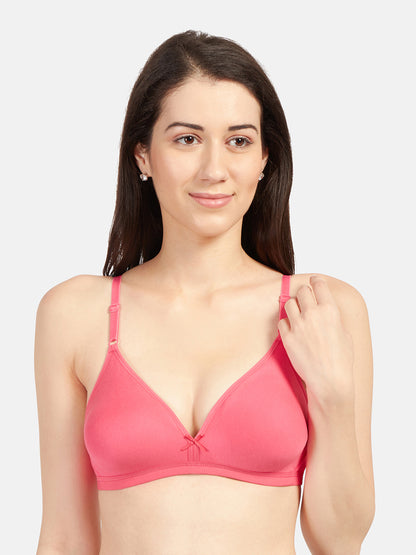 Non-Padded-Cotton-Polyester-Bras-Omania-Coral-Front