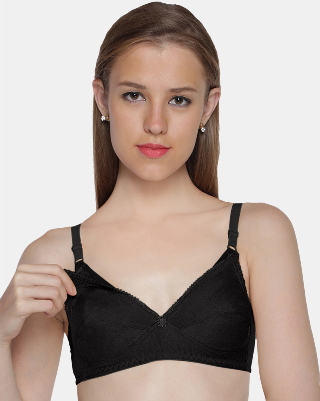 Non-Padded-Non-Wired-Maternity-Bra-Full-Coverage–M.care-Black-Front