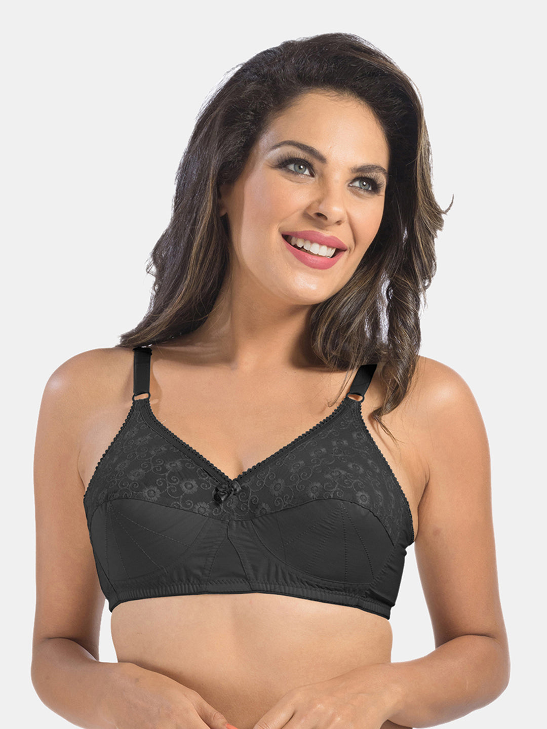 Non-Padded-Non-Wired-Seamless-Cotton-Bra-with-Full-Coverage-and-Adjustable-Straps-Black-Front