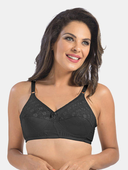 Non-Padded-Non-Wired-Seamless-Cotton-Bra-with-Full-Coverage-and-Adjustable-Straps-Black-Front