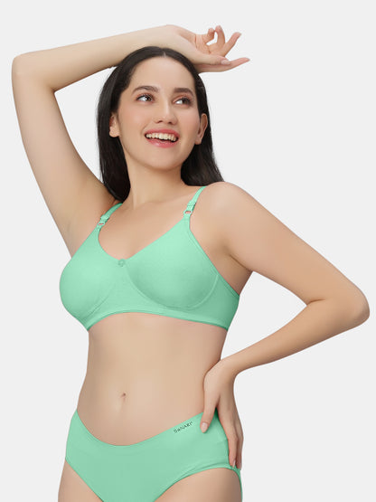 Non-Padded-Non-Wired-T-shirt-Bra-with-Medium-Coverage-in-Cotton-Spandex-Fabric-Basicks-Green-Front-Right