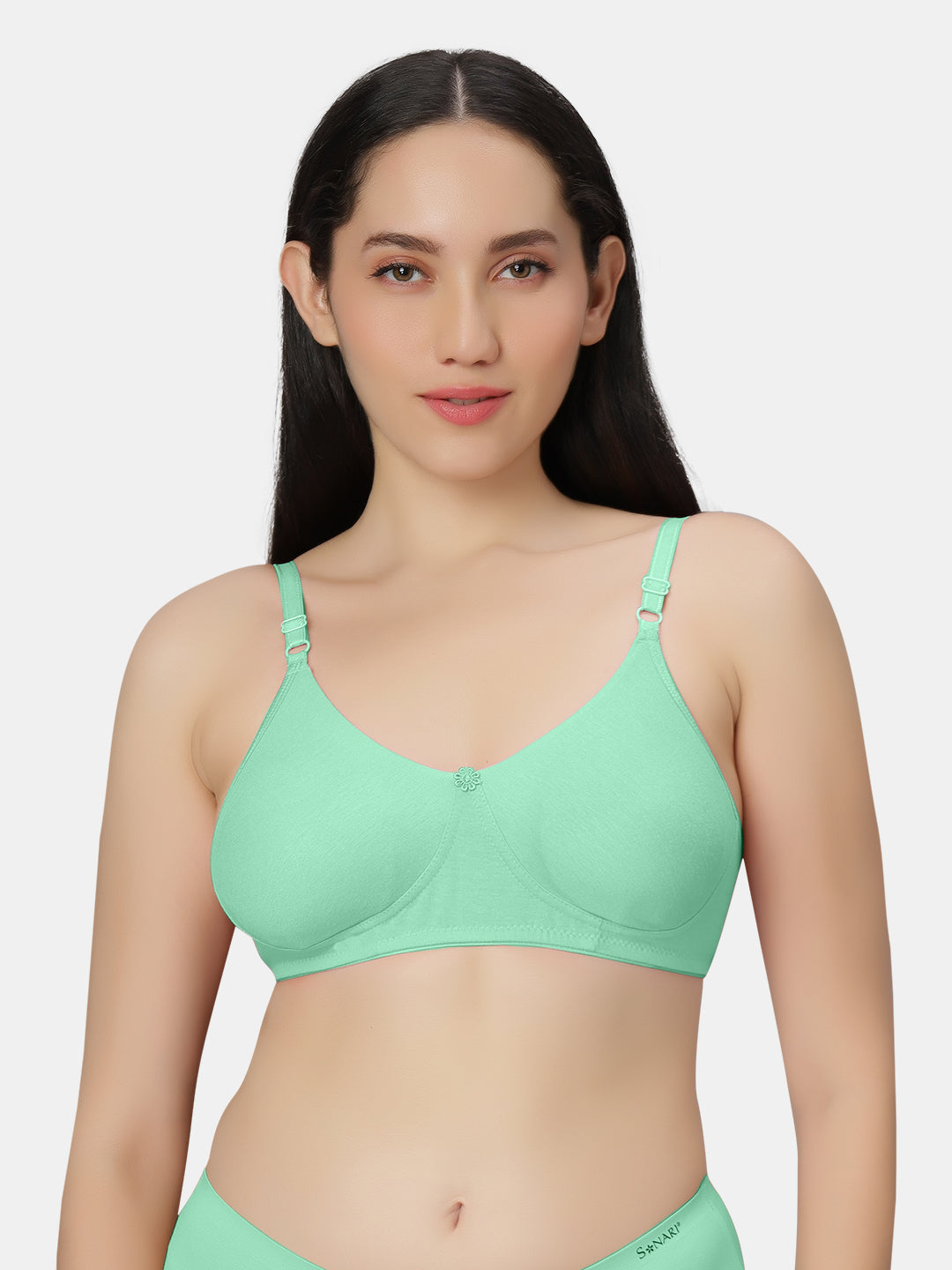 Non-Padded-Non-Wired-T-shirt-Bra-with-Medium-Coverage-in-Cotton-Spandex-Fabric-Basicks-Green-Front