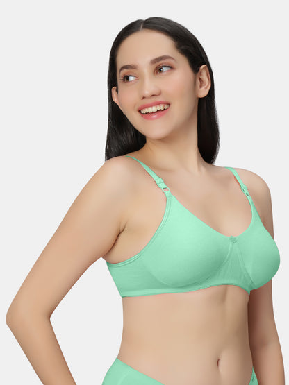 Non-Padded-Non-Wired-T-shirt-Bra-with-Medium-Coverage-in-Cotton-Spandex-Fabric-Basicks-Green-Left