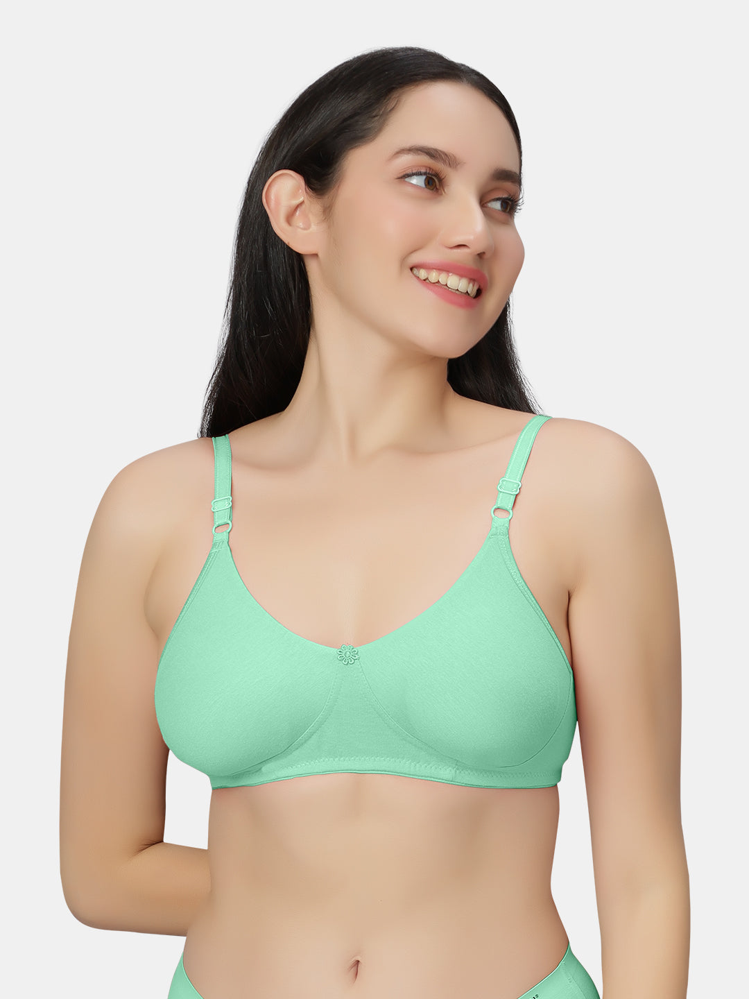 Non-Padded-Non-Wired-T-shirt-Bra-with-Medium-Coverage-in-Cotton-Spandex-Fabric-Basicks-Green-Right