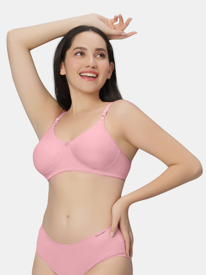 Non-Padded-Non-Wired-T-shirt-Bra-with-Medium-Coverage-in-Cotton-Spandex-Fabric-Basicks-Rose-Front-Lifestyle