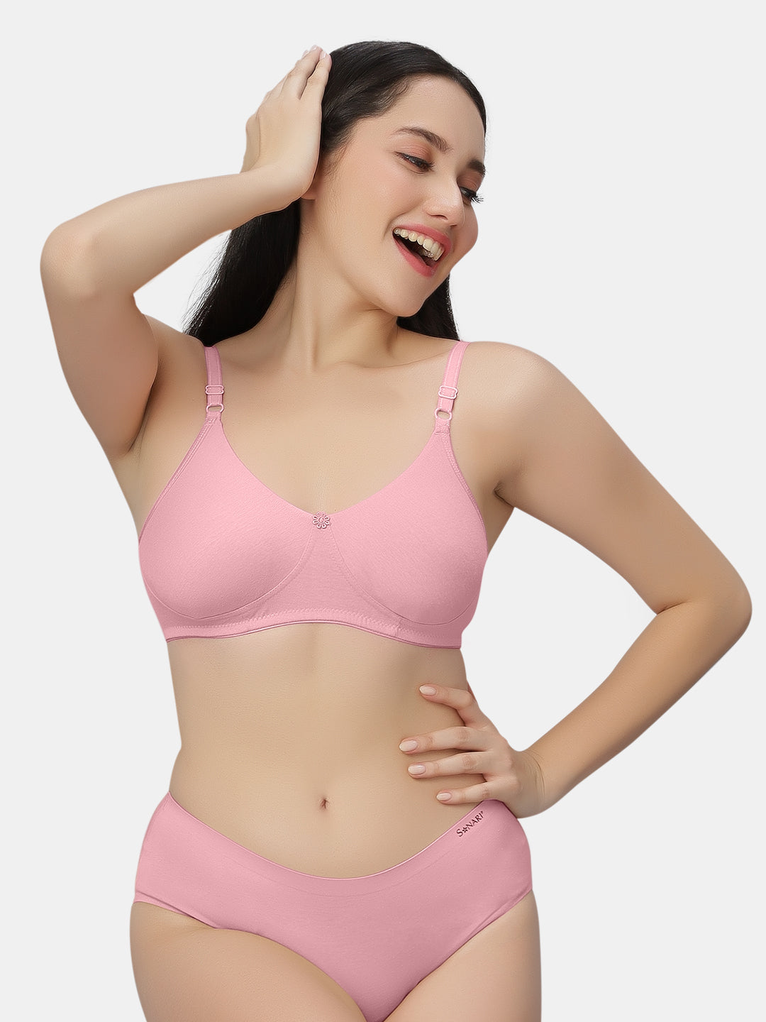 Non-Padded-Non-Wired-T-shirt-Bra-with-Medium-Coverage-in-Cotton-Spandex-Fabric-Basicks-Rose-Front-Right