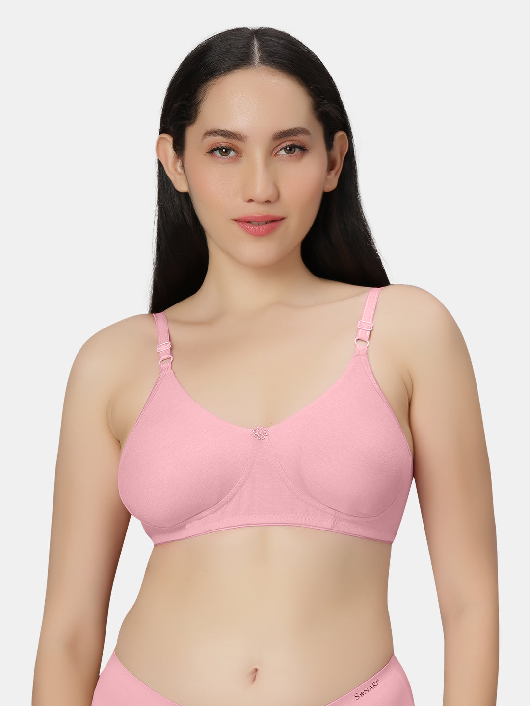 Non-Padded-Non-Wired-T-shirt-Bra-with-Medium-Coverage-in-Cotton-Spandex-Fabric-Basicks-Rose-Front