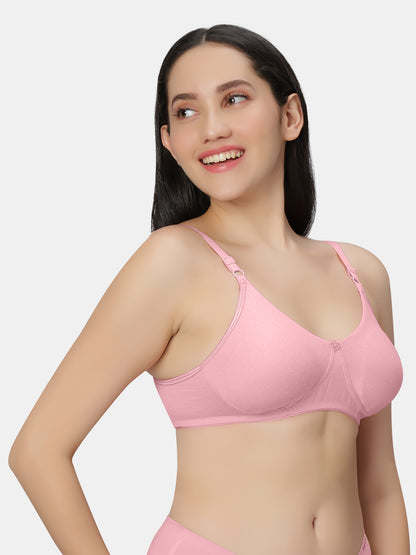 Non-Padded-Non-Wired-T-shirt-Bra-with-Medium-Coverage-in-Cotton-Spandex-Fabric-Basicks-Rose-Left