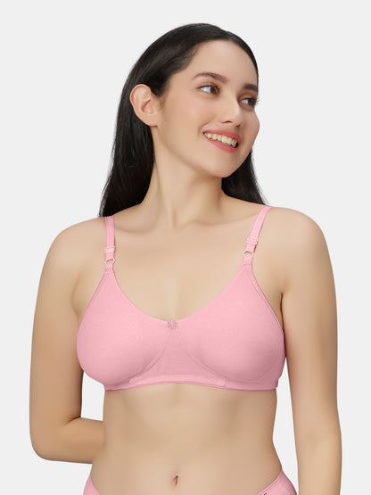 Non-Padded-Non-Wired-T-shirt-Bra-with-Medium-Coverage-in-Cotton-Spandex-Fabric-Basicks-Rose-Left