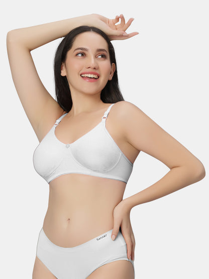 Non-Padded-Non-Wired-T-shirt-Bra-with-Medium-Coverage-in-Cotton-Spandex-Fabric-Basicks-White-Front-Right