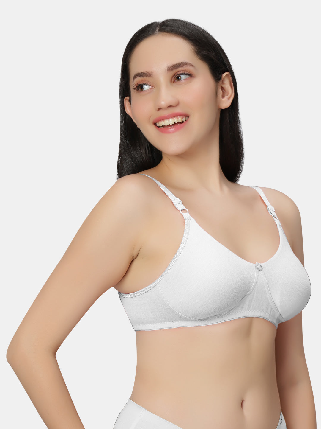 Non-Padded-Non-Wired-T-shirt-Bra-with-Medium-Coverage-in-Cotton-Spandex-Fabric-Basicks-White-Left