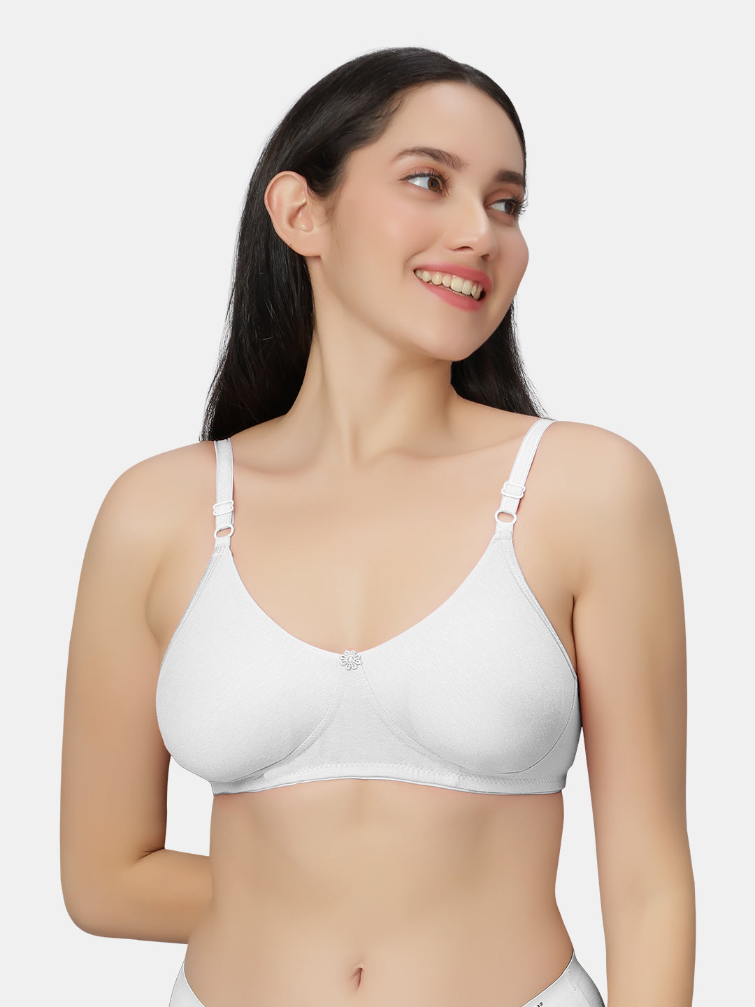 Non-Padded-Non-Wired-T-shirt-Bra-with-Medium-Coverage-in-Cotton-Spandex-Fabric-Basicks-White-Right