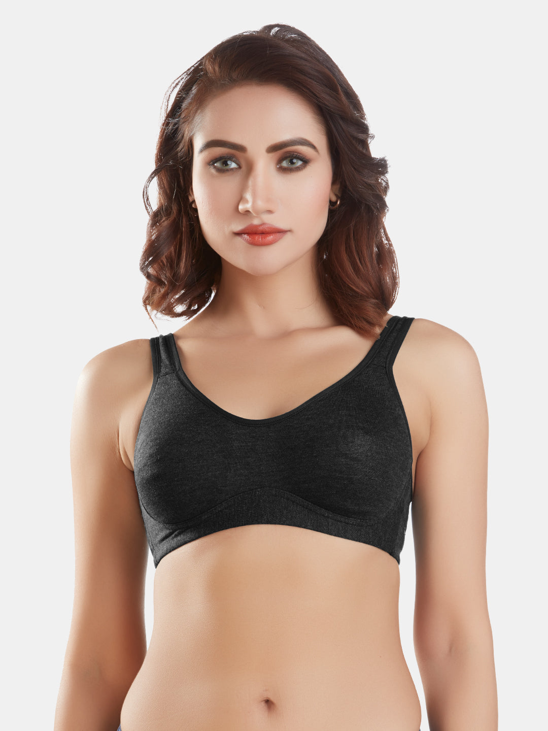 Non-Padded-Wirefree-Cotton-Polyester-Full-Coverage-Everyday-Minimizer-Bra-with-Adjustable-Straps–Minimizer-Black-Front