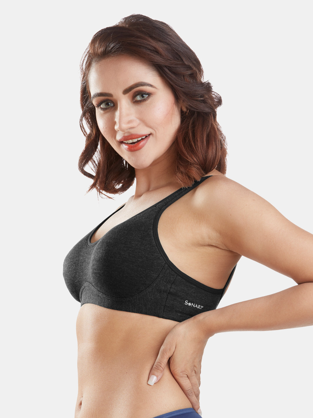 Non-Padded-Wirefree-Cotton-Polyester-Full-Coverage-Everyday-Minimizer-Bra-with-Adjustable-Straps–Minimizer-Black-Left