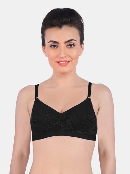 Nutralv-Women's-Fancy-Net-Regular-Bra-Black-Front