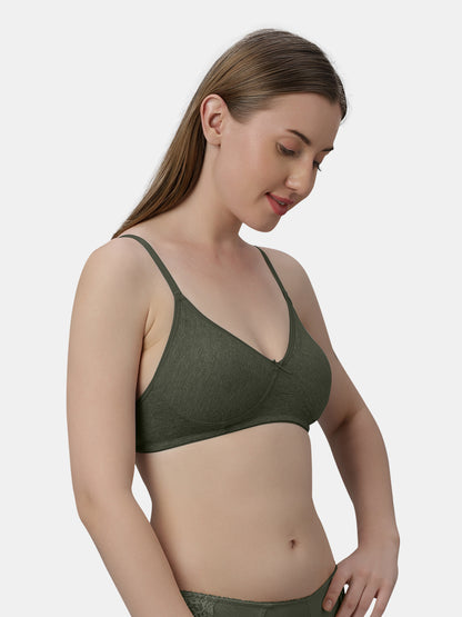 Medium Coverage Non Wired Non Padded Polyester Cotton Everyday Bra with Seamless Cups - Smile