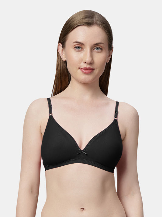 Non Padded Medium Coverage Polyster Cotton Everyday Bra with Adjustable Straps Non Wired and Hook and Eye Closure - Omania