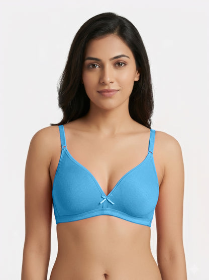 Non Padded Medium Coverage Polyster Cotton Everyday Bra with Adjustable Straps Non Wired and Hook and Eye Closure - Omania