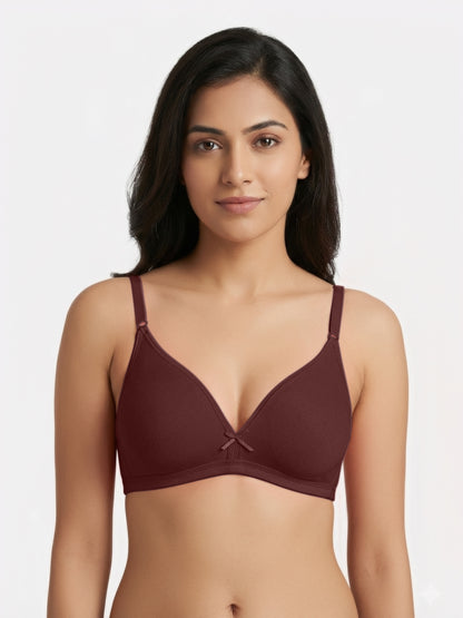 Non Padded Medium Coverage Polyster Cotton Everyday Bra with Adjustable Straps Non Wired and Hook and Eye Closure - Omania