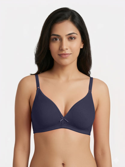 Non Padded Medium Coverage Polyster Cotton Everyday Bra with Adjustable Straps Non Wired and Hook and Eye Closure - Omania