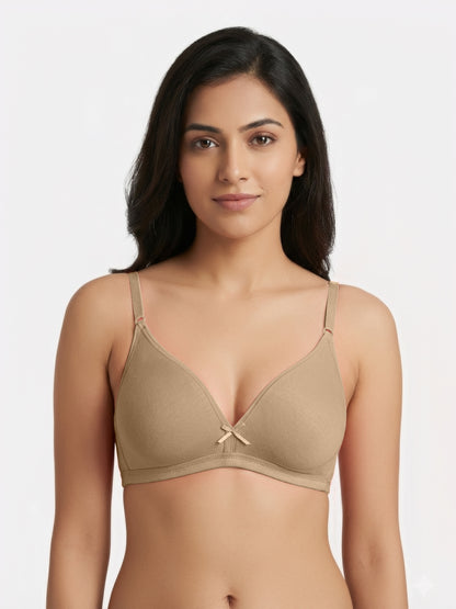 Non Padded Medium Coverage Polyster Cotton Everyday Bra with Adjustable Straps Non Wired and Hook and Eye Closure - Omania