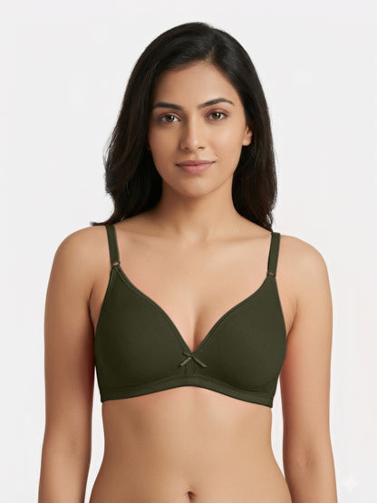 Non Padded Medium Coverage Polyster Cotton Everyday Bra with Adjustable Straps Non Wired and Hook and Eye Closure - Omania