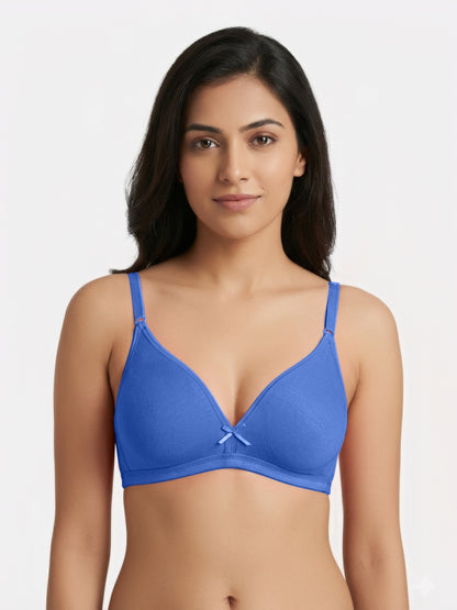 Non Padded Medium Coverage Polyster Cotton Everyday Bra with Adjustable Straps Non Wired and Hook and Eye Closure - Omania