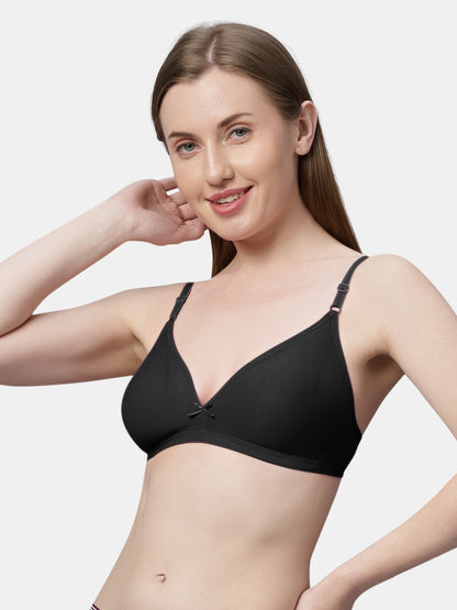 Non Padded Medium Coverage Polyster Cotton Everyday Bra with Adjustable Straps Non Wired and Hook and Eye Closure - Omania