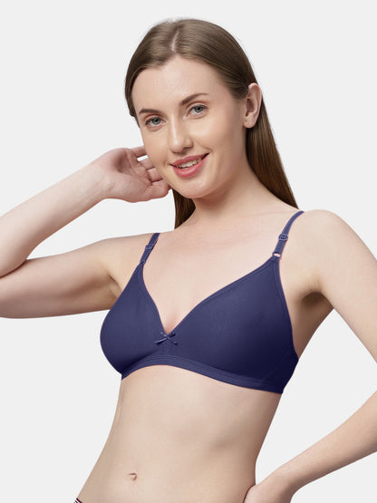 Non Padded Medium Coverage Polyster Cotton Everyday Bra with Adjustable Straps Non Wired and Hook and Eye Closure - Omania