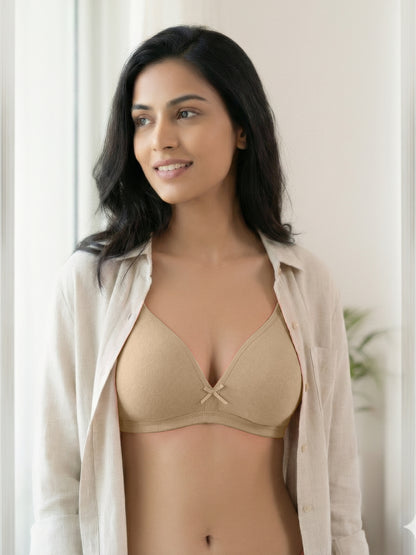 Non Padded Medium Coverage Polyster Cotton Everyday Bra with Adjustable Straps Non Wired and Hook and Eye Closure - Omania