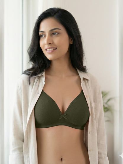 Non Padded Medium Coverage Polyster Cotton Everyday Bra with Adjustable Straps Non Wired and Hook and Eye Closure - Omania