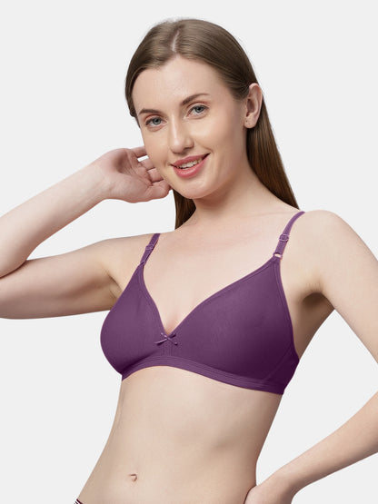 Non Padded Medium Coverage Polyster Cotton Everyday Bra with Adjustable Straps Non Wired and Hook and Eye Closure - Omania