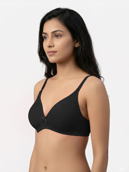 Non Padded Medium Coverage Polyster Cotton Everyday Bra with Adjustable Straps Non Wired and Hook and Eye Closure - Omania