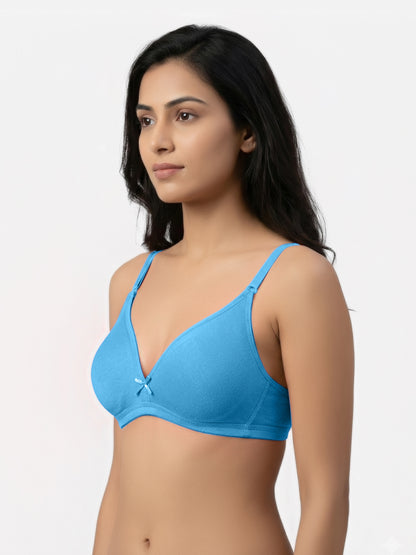 Non Padded Medium Coverage Polyster Cotton Everyday Bra with Adjustable Straps Non Wired and Hook and Eye Closure - Omania