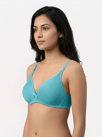 Non Padded Medium Coverage Polyster Cotton Everyday Bra with Adjustable Straps Non Wired and Hook and Eye Closure - Omania