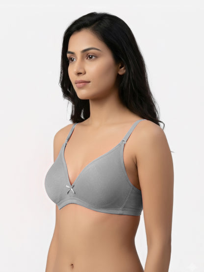 Non Padded Medium Coverage Polyster Cotton Everyday Bra with Adjustable Straps Non Wired and Hook and Eye Closure - Omania