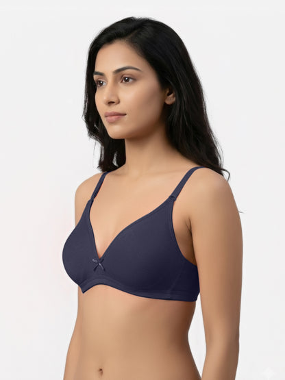 Non Padded Medium Coverage Polyster Cotton Everyday Bra with Adjustable Straps Non Wired and Hook and Eye Closure - Omania