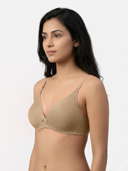 Non Padded Medium Coverage Polyster Cotton Everyday Bra with Adjustable Straps Non Wired and Hook and Eye Closure - Omania