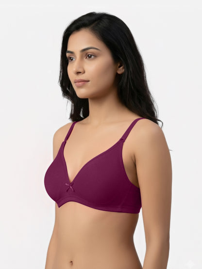 Non Padded Medium Coverage Polyster Cotton Everyday Bra with Adjustable Straps Non Wired and Hook and Eye Closure - Omania