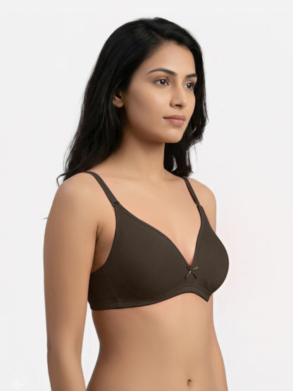 Non Padded Medium Coverage Polyster Cotton Everyday Bra with Adjustable Straps Non Wired and Hook and Eye Closure - Omania