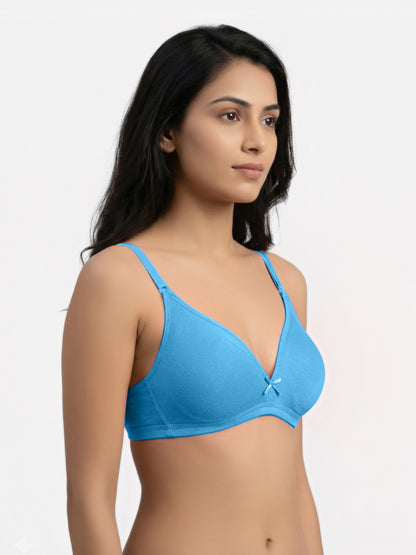 Non Padded Medium Coverage Polyster Cotton Everyday Bra with Adjustable Straps Non Wired and Hook and Eye Closure - Omania