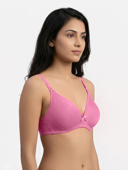 Non Padded Medium Coverage Polyster Cotton Everyday Bra with Adjustable Straps Non Wired and Hook and Eye Closure - Omania