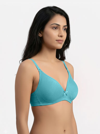 Non Padded Medium Coverage Polyster Cotton Everyday Bra with Adjustable Straps Non Wired and Hook and Eye Closure - Omania