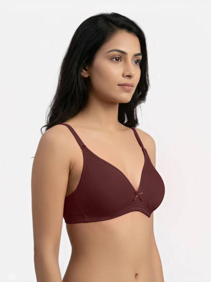 Non Padded Medium Coverage Polyster Cotton Everyday Bra with Adjustable Straps Non Wired and Hook and Eye Closure - Omania