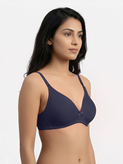 Non Padded Medium Coverage Polyster Cotton Everyday Bra with Adjustable Straps Non Wired and Hook and Eye Closure - Omania