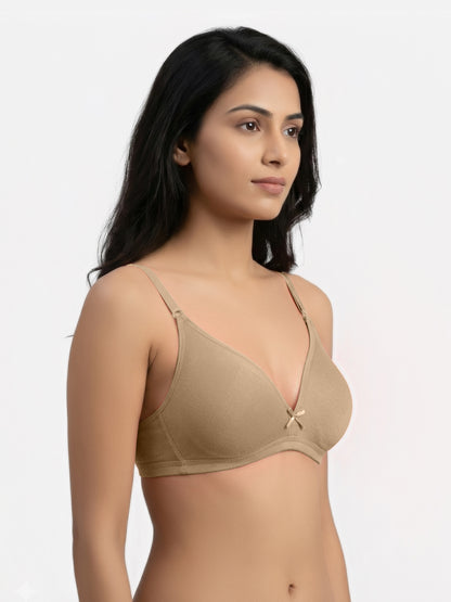Non Padded Medium Coverage Polyster Cotton Everyday Bra with Adjustable Straps Non Wired and Hook and Eye Closure - Omania