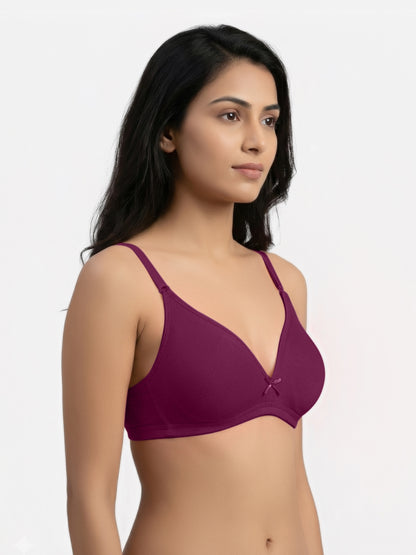 Non Padded Medium Coverage Polyster Cotton Everyday Bra with Adjustable Straps Non Wired and Hook and Eye Closure - Omania
