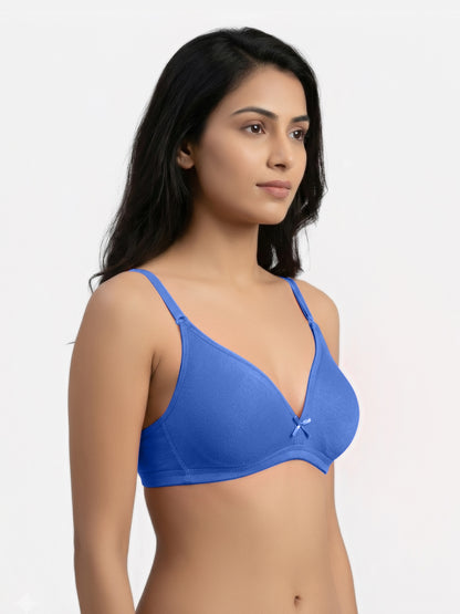 Non Padded Medium Coverage Polyster Cotton Everyday Bra with Adjustable Straps Non Wired and Hook and Eye Closure - Omania