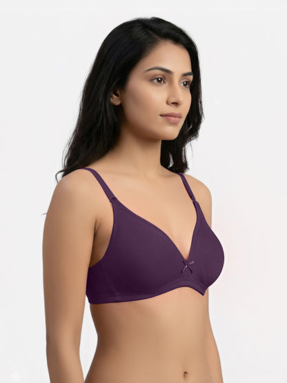 Non Padded Medium Coverage Polyster Cotton Everyday Bra with Adjustable Straps Non Wired and Hook and Eye Closure - Omania